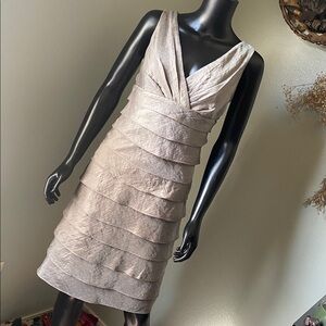 London Times Metallic Layered Mini Dress